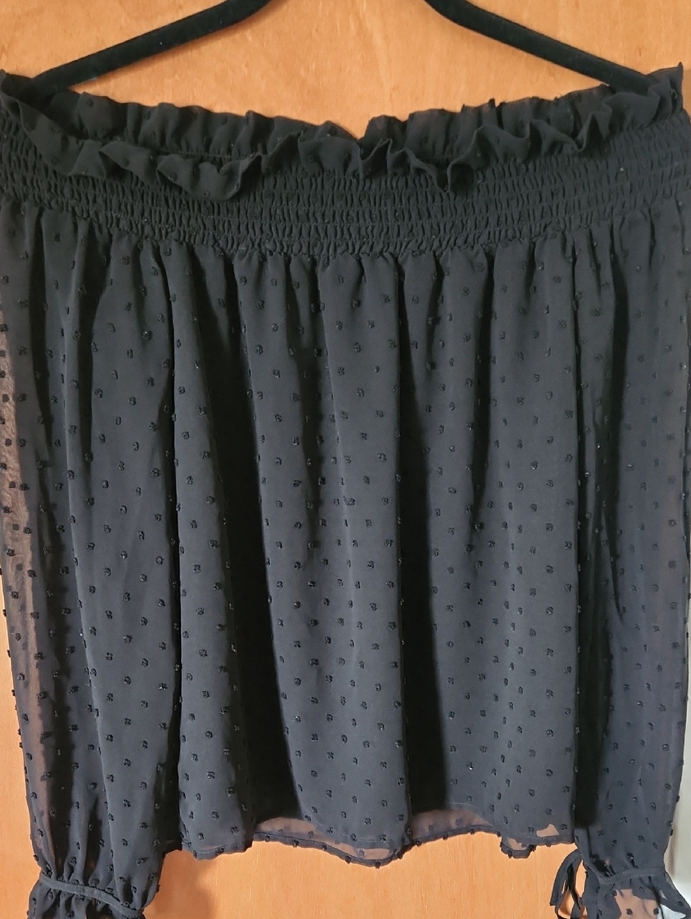 Divided Black Swiss Dot Off The Shoulder Top W/ Sheer Sleeves  Size 4
